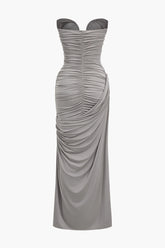 Solid Strapless Ruched Maxi Dress